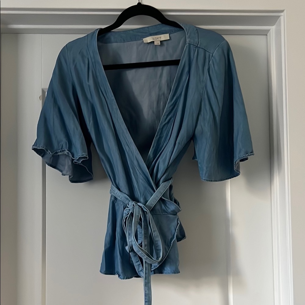 LOFT Chambray Wrap Blouse